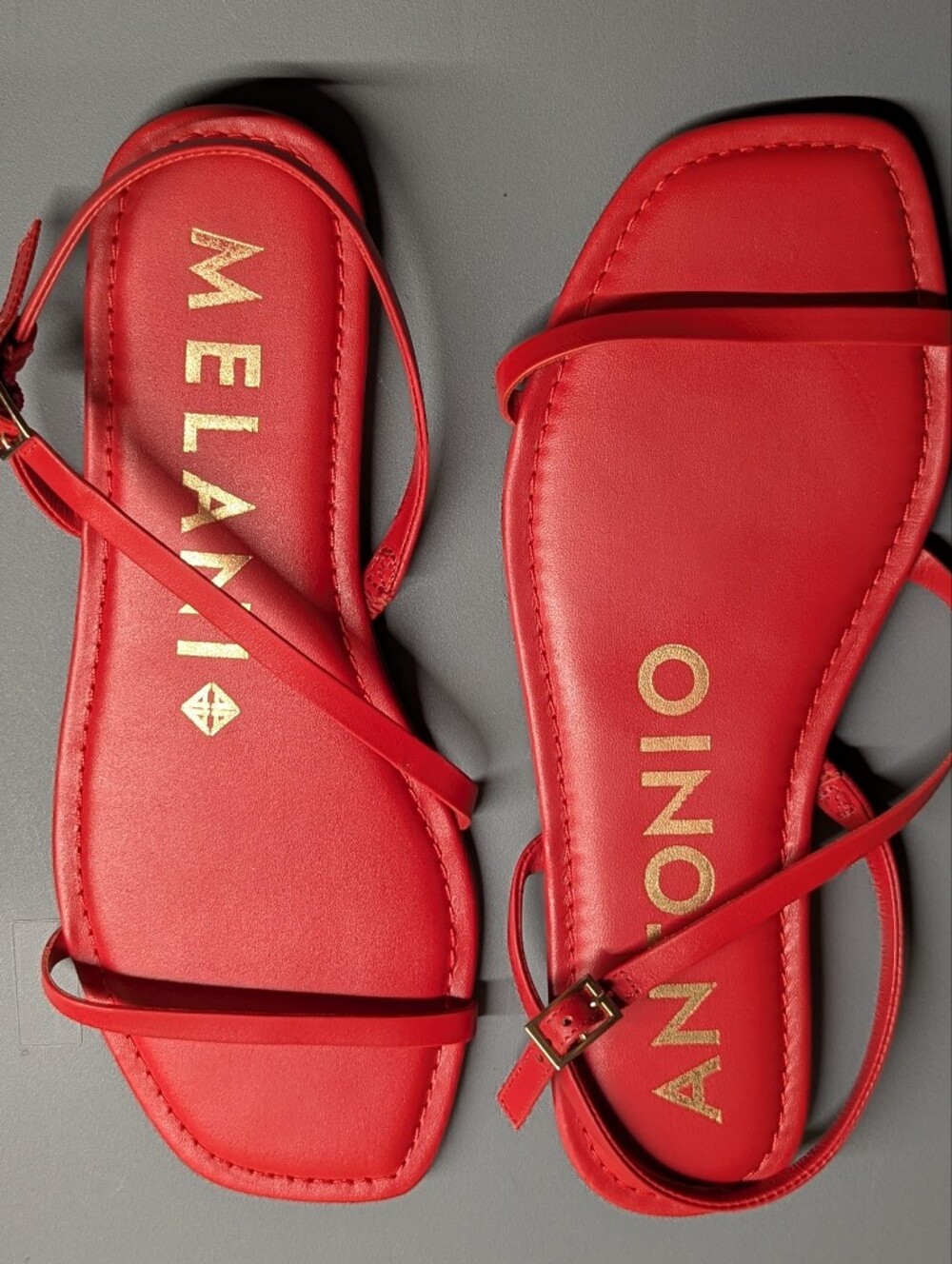 ANTONIO MELANI Leather Red Strappy Square-Toe Sandals Sz 8.5